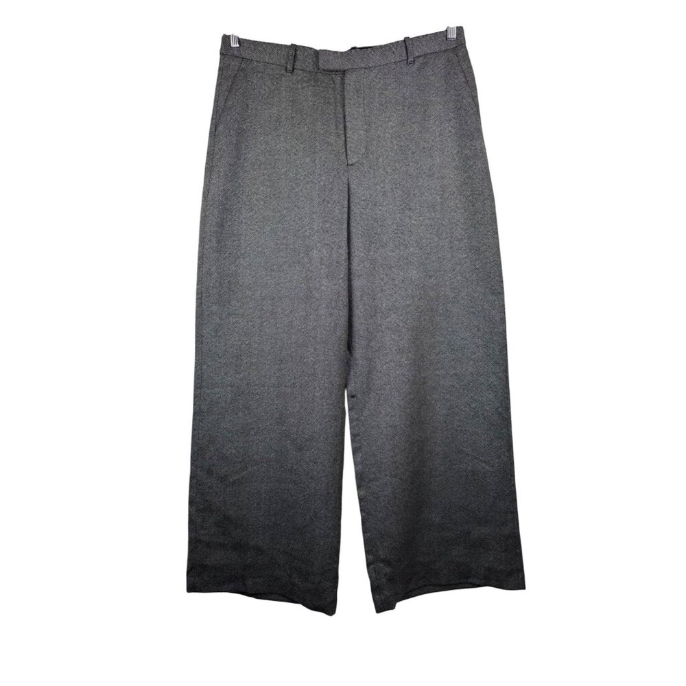 ZARA Studio 100% WOOL Wide leg tweed trouser pants black office 90s sz XL